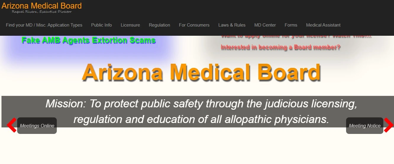 Official Arizona Medical Board physician license lookup website preview for arizona medical board verification