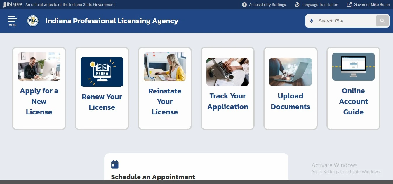Official Indiana medical license lookup website preview for Indiana Medical Board license verification